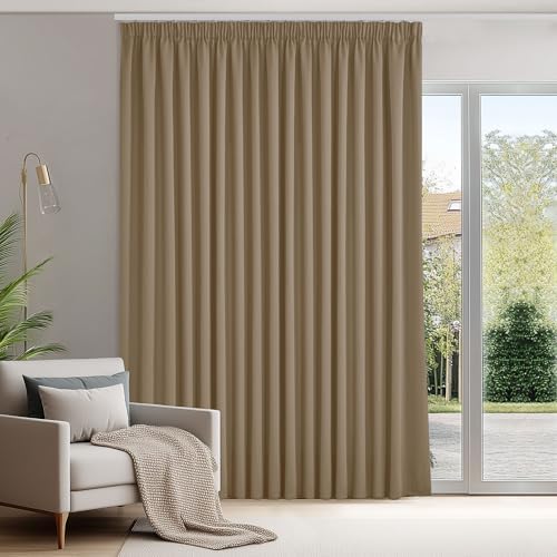 Deconovo Hitzeschutz Verdunkelungsvorhang Kräuselband Blickdicht Taupe | 1er Set, H 245 x B 300 cm, Wohnzimmer Vorhang, Curtains for Bedroom, für Große Fenster, Sichtschutz, UV-sch