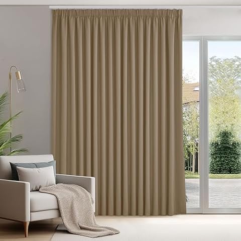 Deconovo Zasłony zaciemniające z izolacją termiczną, zasłony do salonu i sypialni, nowoczesny design, taśma marszcząca, 300 x 175 cm (szerokość x wysokość), granatowy, 1 sztuka taupe, 1 sztuka