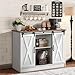4 EVER WINNER Coffee Bar Cabinet with Sliding Barn Doors, 42” Farmhouse Coffee Bar with Adjustable Shelves for Kitchen, Buffet Cabinet with Storage for Dining Room, White