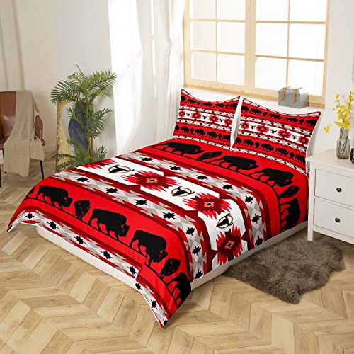 Erosebridal Aztec Bedding Set King,Highland Cow Comforter Cover Cowgirl Cowboy Bull Cattle Southwest Native Duvet Cover Indian Tribal Geometrybed Set Tribe Farm Animals Boho Decor Red Black White #TOP1