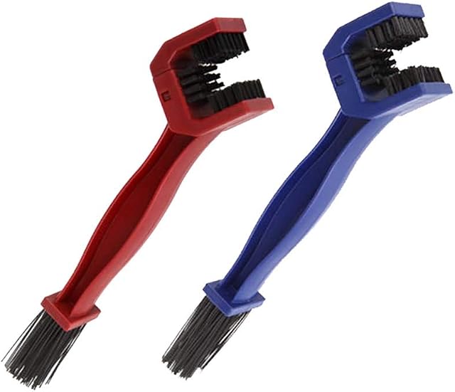 2pcs Motorcycle Chain Cleaning Brush Bicycle Cycling Gear Chain Crankset Brush Cleaner Tool (Blue and Red)