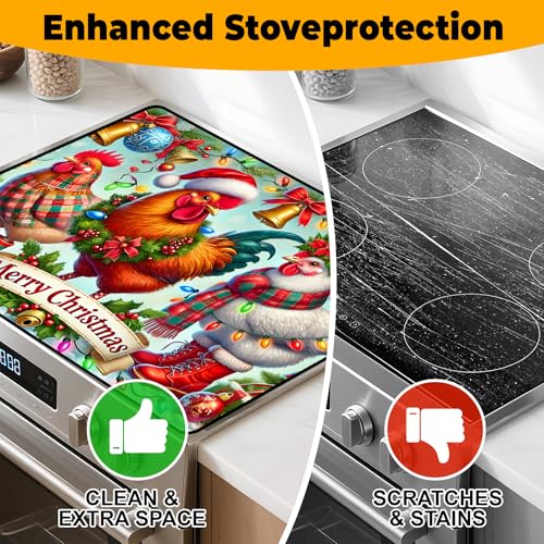 Image of Christmas Stove Top Cover Snowman Stove Top Cover for Home Decoration Kitchen Pad Non-Stick Washable Cooktop Covers Countertop Protector Keep Stove Clean 28 inchx20 inch (Rooster)