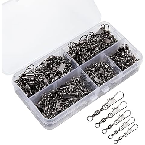 GREATFISHING 200pc Barrel Swivel with Safety Snap Interlock Snaps 100% Stainless Steel Cover