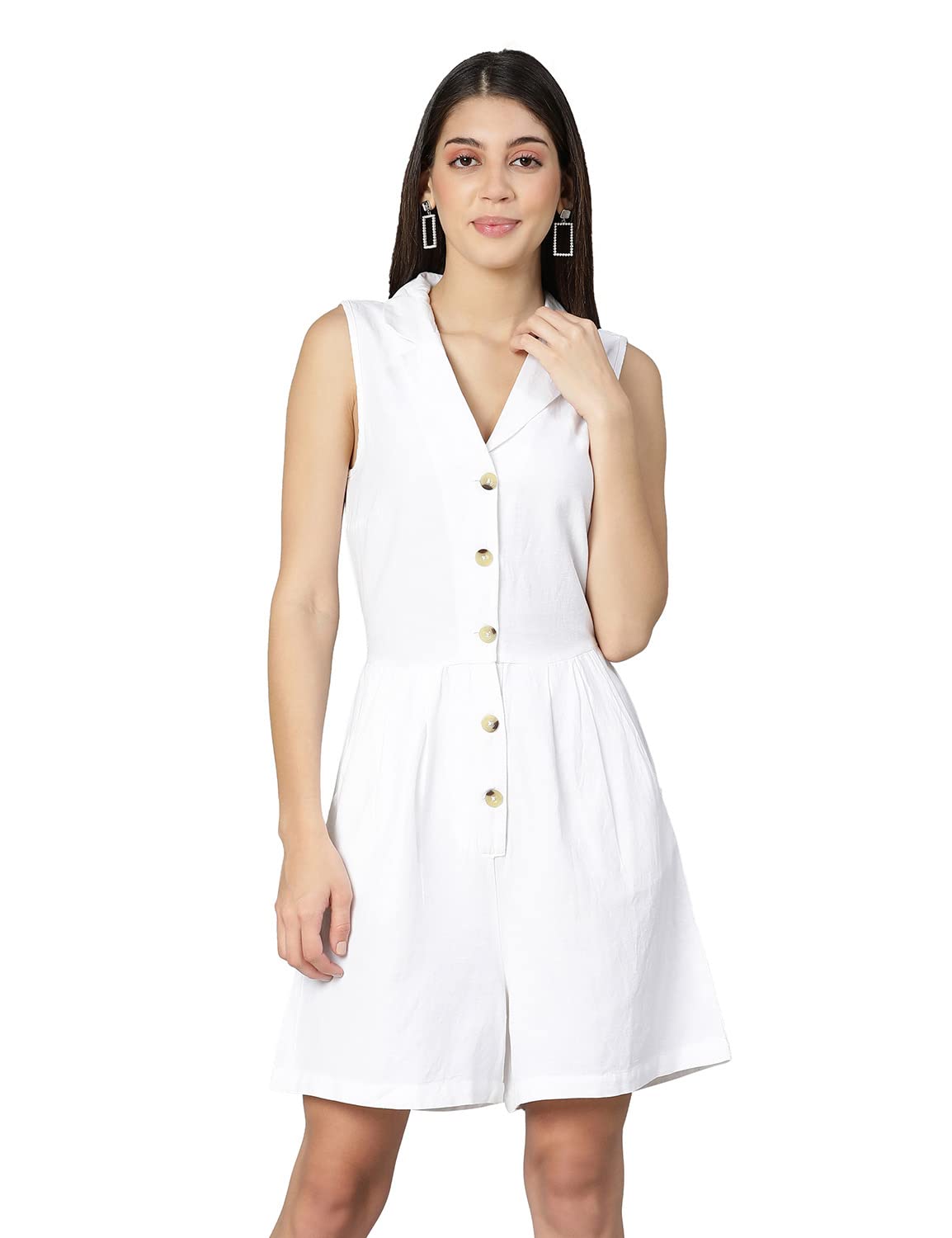 Women's V Neck Cotton Playsuit