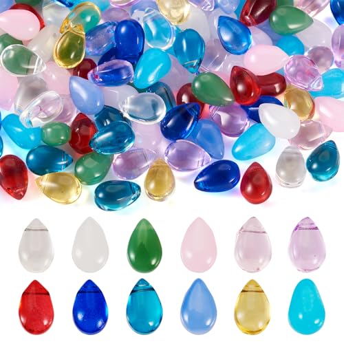 Bestewelry 120pcs Teardrop Glass Beads Waterdrop Crystal Beads Top Drilled Glass Dangle Beads Charms for Necklace Earring Bracelet Jewellery Making