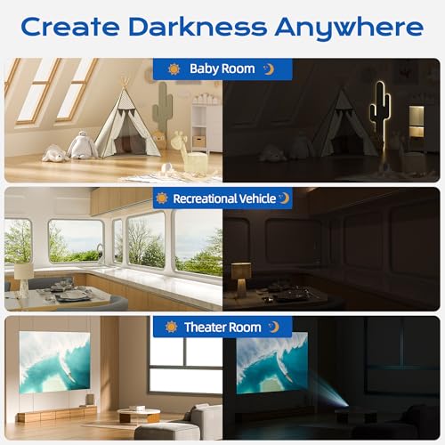 Image of Linen Blackout Curtains for Bedroom, 70 inch x 58 inch Portable Black Out Blinds with 20 Sets Hooks & Loops Strips for 100% Blackout Window Film, Temporary Black-Out Shades for Windows Cover Travel RV- Cream