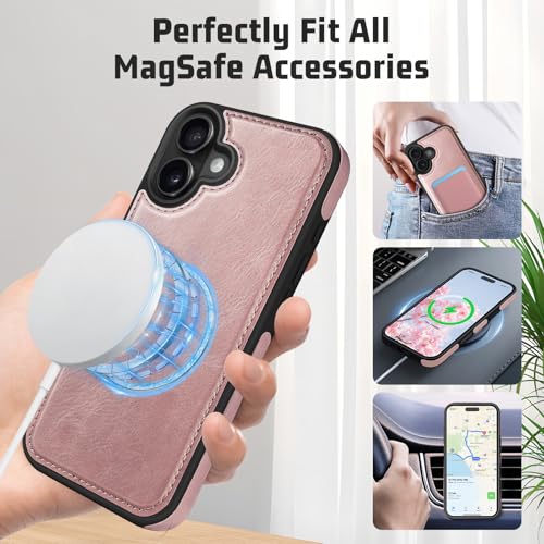 DJBull 2-in-1 Detachable Wallet Case for iPhone 16 6.1" RFID Blocking Flip Folio with Card Holder | PU Leather Shockproof Protective Cover Women Men for Apple 16 Phone Case Pink by DJBull - Used condition - Image 5