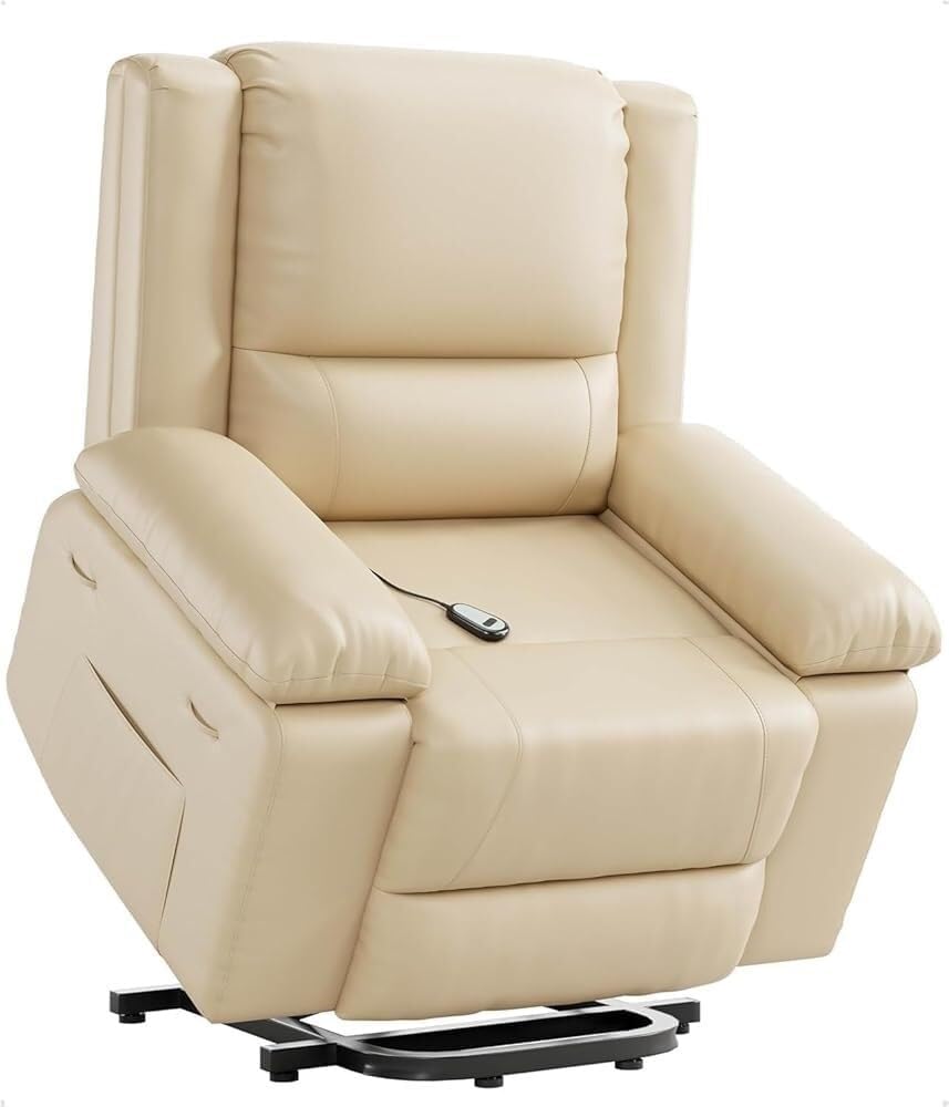 Lift Recliner Chair for Elderly Oversized Electric Adjustable PU Leather Reclining Sofa with Heat Massage Lumbar Support Side Pocket Heavy Duty Mobility Assistance Adults