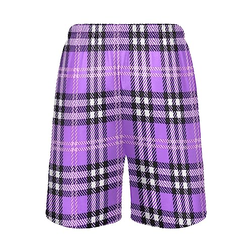 Mens Pajama Shorts Purple Plaid Sleep Shorts Men Tartan Pajama Bottoms With Pockets Drawstring Lounge S3