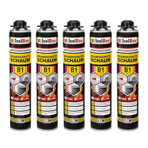 Isolbau - Bauschaum B1 - Montageschaum - PU-Schaum 5 x 750 ml - Pistolenschaum - 1K Brandschutzschaum - Dämmschaum - Abdichtung, Wärmedämmung und Schalldämmung