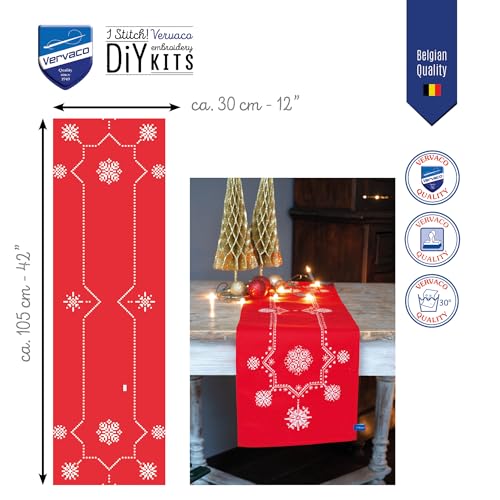Image of Vervaco Stamped Cross Stitch Table Runner Kit for Christmas Snowflake Aesthetic Holiday Embroidery Set ca. 12 inch x 42 inch DIY Home Decor Art and Craft Supply Creative Gift for Crafters