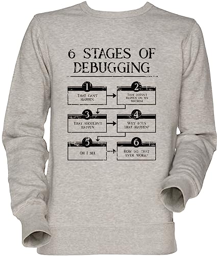 Sweat-shirt unisexe gris 6 Stages of Debugging en coton pour homme et femme