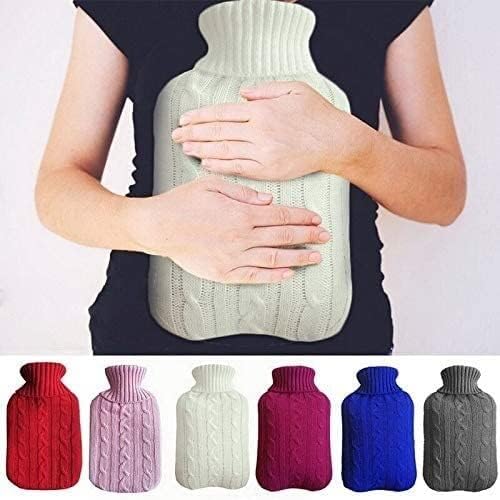 Hot Water Bottle, Winter 2000ml Hot Water Bottle Knitted Cover Solid Color Bag Cloth Cover Hand Warmer Winter Soft Hot Water Bottle Warming Bag (Color : Red) (Color : Wine Red)