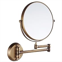 7Trees 8-Inch Retro Bathroom Folding Wall Mount Make-Up Mirror Flip Telescopic Beauty Mirror Antique Brass
