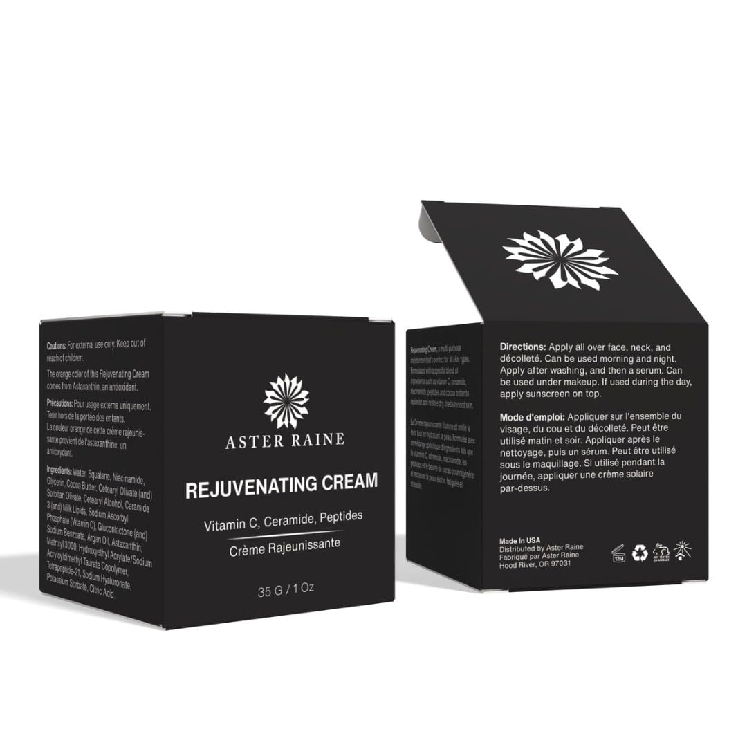 Rejuvenating Cream - Face Moisturizer Anti Aging for Women and Men with Astaxanthin, Vitamin C, Ceramide, Peptides - Day & Night Cream for Eyes - Hydrating Facial Cream for Dry Skin - 1oz