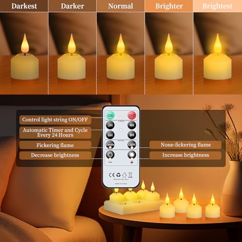 Forever Speed 12Pcs Rechargeable Tea Lights Candles,Rechargeable Candles Flickering,Led Tealight with Remote Timer,Electric Tea Lights with Charging Base for Home Party Halloween Christmas Decorations - Image 3