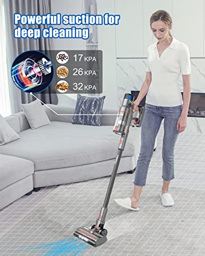 Vistefly V15 Aspirateur Balai sans Fil avec Écran Tactile 32000Pa/500W Aspirateur sans Fil Puissant 60 Min Autonomie & Batterie Amovible pour Sol/Le Poils d'animaux/Tapis - Image 4