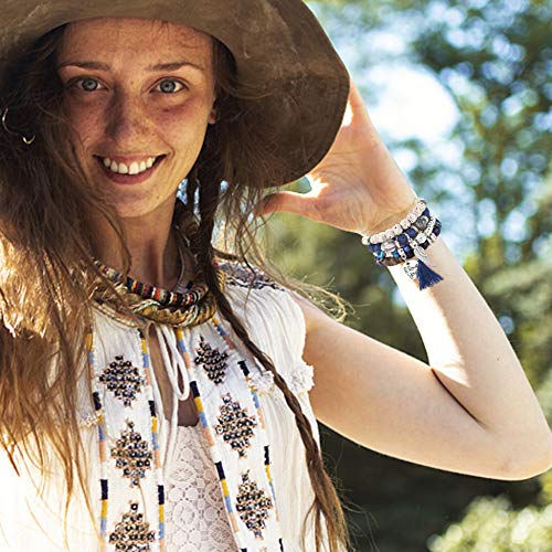 Yadoca 6 Sets Bohemian Wood Beaded Bracelets Set For Women Multilayer Stretch Tassel Bracelets Set Elephant Charm Love Statement Bangles #TOP3