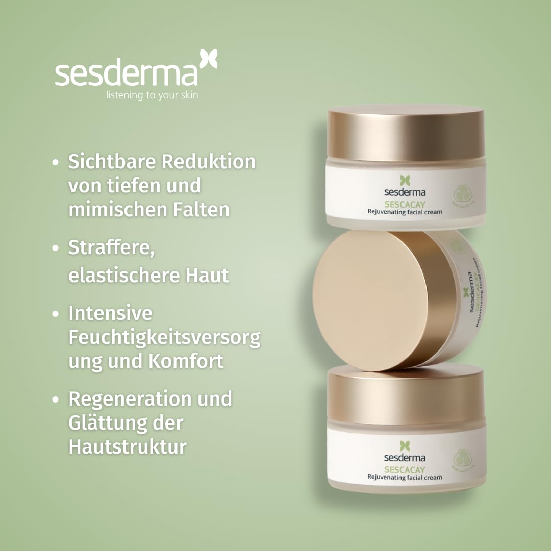 Sesderma SESCACAY Verjüngende Gesichtscreme mit Cacay-Öl & HPR 50 ml - Anti-Aging Pflege für trockene & Mischhaut, gegen Falten, Straffend, Beruhigend, mit Peptiden & EGF