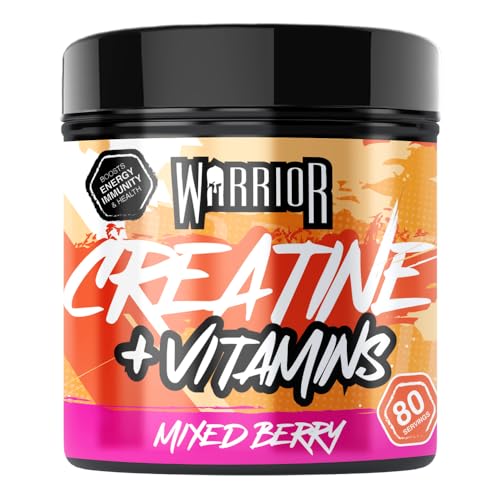 Warrior Creatine Monohydrate Powder + Multivitamin 360g (80 Servings) – Micronised Creatine Powder Supplement for Men & Women – Vitamin D, A, C, E, B Complex, Magnesium, Iron, Zinc – Mixed Berry
