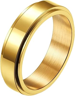 Epinki 6MM Fidget Rings, Gold Simple Spinner Ring Fidget Rings for Anxiety for Men, Stainless Steel Ring Size 10