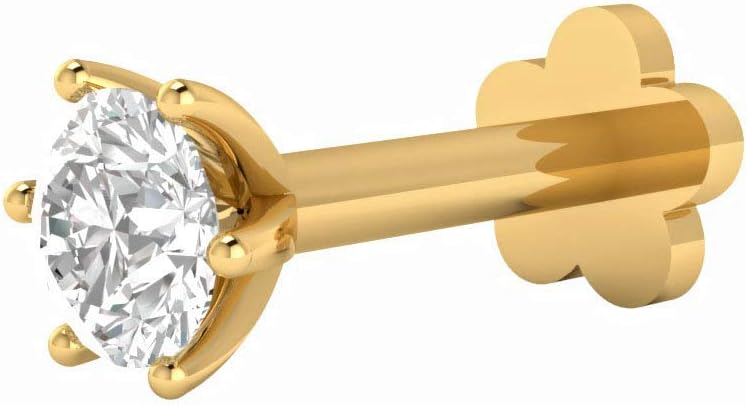 3mm DGLA Certified Diamond Solitaire Nose Stud/Lip Labret/Screw Ring Piercing Pin Bone 14Kt Yellow Gold 0.10 Cttw (G-H Color. SI1 Clarity) Round 6-Prong Setting. 6 mm & 8 mm Length (6)