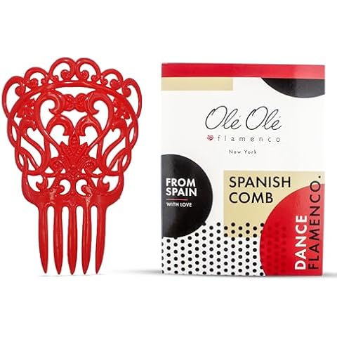 Ole Ole Flamenco Comb 2 Red - Spanish Hair Comb, Mantilla Comb, Peineta Española Sevillana for Girls and Women, Ornamental Flamenco Dance Hair Accessories Cover