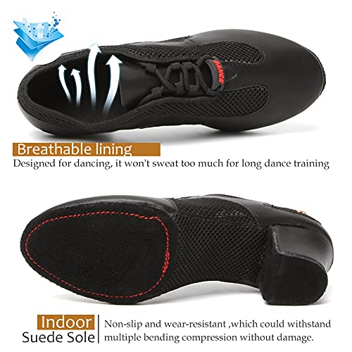 Vcixxvce Women's Latin Dance Practice Shoes Closed Toe Split Sole Ballroom Dance Teaching Shoes Black Low Heel 2 Inch Modern Salsa Dancing Shoes, Model 709, Us 7.5 #TOP2