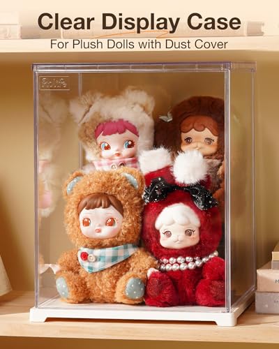 Image of Rolife Acrylic Display Case Dust Cover for Collectibles, Dustproof Protection Showcase with White Base with Door for Plush Toy, Book Nook & Daily Goods (12.2''x9.8''x9.8'')