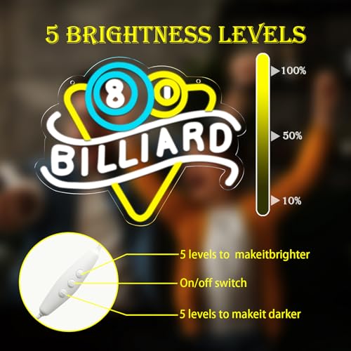 Image of Billiards Neon Signs Led Billiard Neon Light Wall Decor for Billiard Room, Game Room, Pool Table, Bar, Pub, Party, Gift Art for Fans Friend-13.78 x 11 IN-USB Powered-Acrylic
