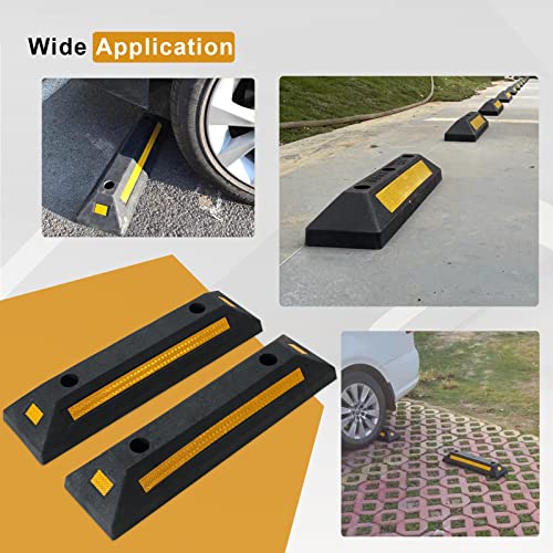 Dasbet 2 Pack Heavy Duty Rubber Parking Block Parking Curb | Wheel Stop Stoppers With Yellow Reflective Stripes For Car, Truck, Rv, Trailer, And Garage (2) #TOP5