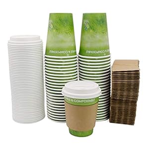 Special Green Grass Design Paper Hot Coffee Cups Eco-friendly,100% Blodegradable&Compostable (12 oz, 50 count, Green grass)