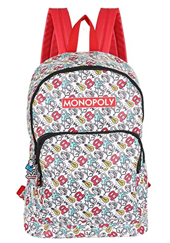 Monopoly Board Game All-Over Printed Backpack, 18" x 12" x 5" Bag, Large Compartment, Zipper Closers, Adjustable Straps3