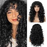 FLUFYMOOZ curly wig with bangs Lockige Perücke mit Pony für Damen, Lange...