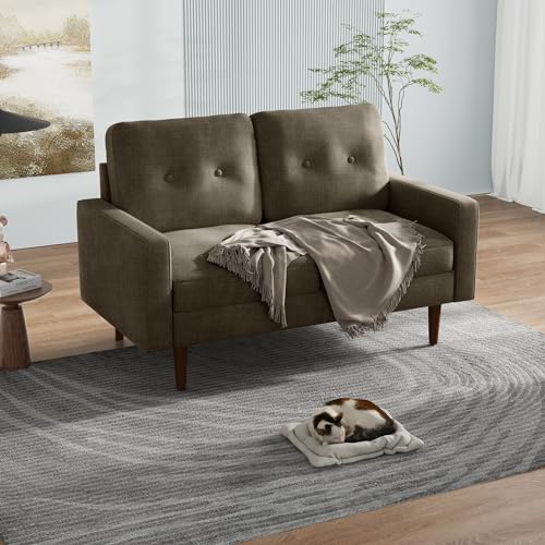 SILKIR Mid-Century Modern Small Spaces Comfy Living Room,Office,and Apartment,Loveseat Couch Sofas, 58 Inches, Khaki - Thumbnail 3