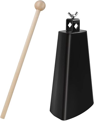 Soulmate Cencerro de 7 pulgadas de metal de acero de vaca campana instrumento ruidos cencerro mano percusión campana vaca campanas con mango palo
