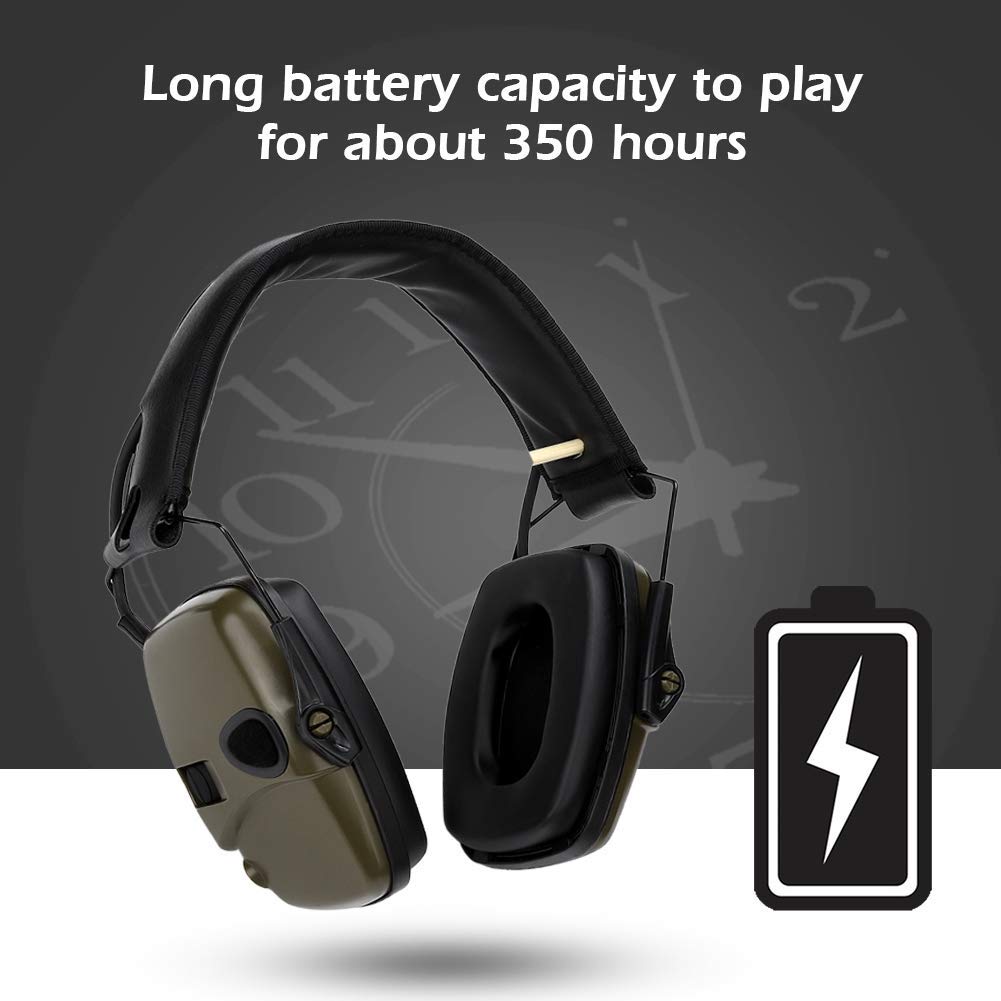 Casco Tiro Electrónico Protector Auditivo Auriculares de Caza Plegables Cancelación de Ruido 350Horas Batería Verde