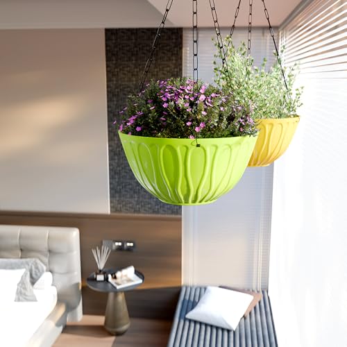 Image of YUCCABE ITALIA SHERA Hanging Wave 8 Inch Plastic Flower Pot for Plant Pack of 12 Pcs Round Shape Hanging Pot for Balcony Railing Planters for Indoor and Outdoor Garden (Green)