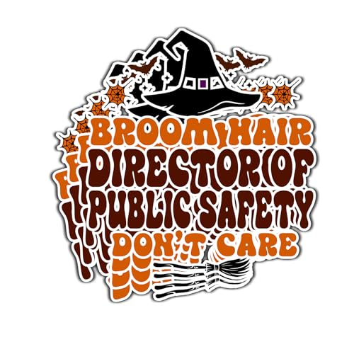 (4Pcs-2.5in) Director of Public Safety Halloween Vinyl Sticker - Broom Hair Don't Care Decal for Laptops, Water Bottles, Cars, Bumpers, Toolboxes – Gift for Director of Public Safety, Halloween