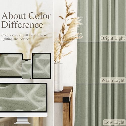 Image of Extra Long Sage Green Curtain 2 Panels 108 inches Long for Living Room Back Tab Rod Pocket Light Filtering Semi Sheer Drapes Cotton Linen Textured Pale Green Window Curtain 108 inch Length 9 FT Tall