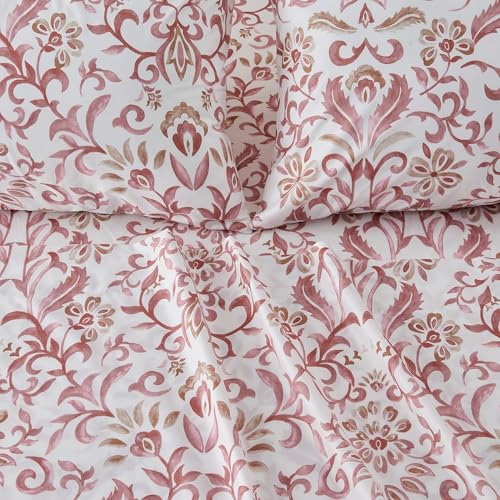 Image of Great Bay Home Twin Size Floral Microfiber Sheet Set - 3-Piece Ultra-Soft, Brushed Bedding Sheets & Pillowcases - Wrinkle Free, Comfortable, All-Season Bed Sheets (Watercolor Flowers - Desert Rose)