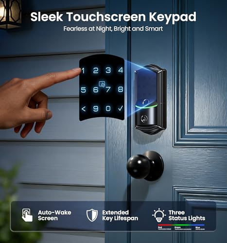 Veise VE027 Built-in Wi-Fi Smart Lock, Fingerprint Keyless Entry Front Door Lock, App Remote & Voice Control, No Hub Needed, Touchscreen Keypad Deadbolt, IP65 Waterproof, BHMA Grade 3, Matte Black thumbnail 13