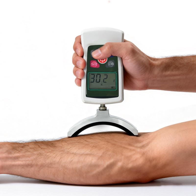 Probador de fuerza muscular con estructura de sensor interno | Unidades N (Newton), kg (kilogramo), lb (libra) y oz (onza) para selección y conversión | Valor máximo de carga: 500 N / 50 kg / 110 lb miniatura 6
