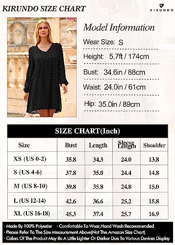 Kirundo Womens Dresses 2023 Fall Long Sleeve Mini Dress V Neck Flowy Casual Swiss Dot Loose Babydoll Maternity Dress(Black, X-Small) #TOP5