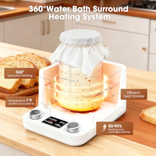 Sourdough Starter Warmer | Water Bath Precise 1°F Thermostat (70-104°F) Sourdough Warmer| For jars under 50 oz | 1-198H Memory Timer | 360° Uniform Warmer |Fermenter's Dream for Home Baking (White) by MQFORU - Image 2