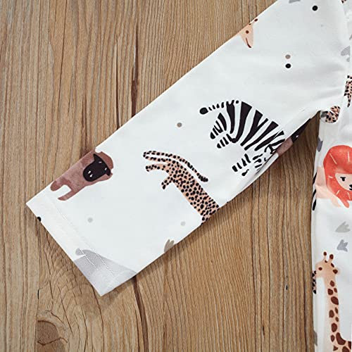 Newborn Baby Boy Girl Knotted Gowns Long Sleeve Printed Sleeping Bag Coming Home Outfit Nightgown Pajamas Hat Set (A-Animal Print, 0-3 Months) #TOP6
