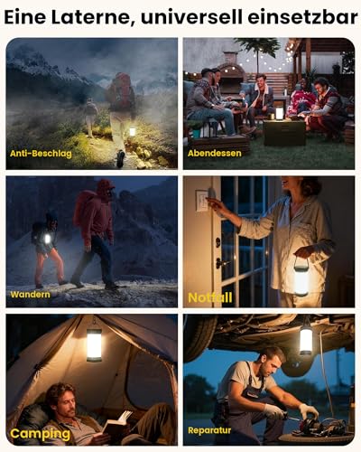 Glocusent Campinglampe & Zeltlampe:1500 lm Campinglicht 135 LED, 200 Stunden, 5000 mAh mit 3 Farben und 5 Helligkeitsstufen, SOS, wiederaufladbare Laterne für Stromausfälle, Camping, Wandern, Notfälle