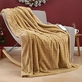 CURECURE Heated Throw Electric Blanket Extra Long 180cms, Luxury Faux Fur & Flannel Electric Over Blanket for Sofa Bed, Overheat Protection, 4 Heat Levels, 10H Auto-Off, Machine Washable, Khaki