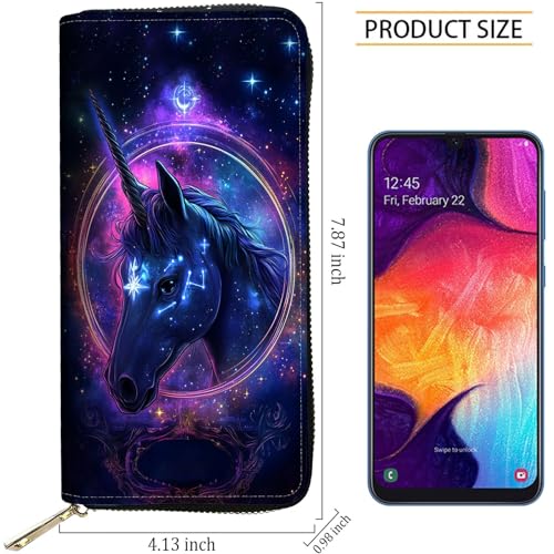 Image of RFID Blocking Leather Wallet for Women - Large Capacity Zip Around Clutch with 8 Card Slots,13 Cash Pockets & Coin Zipper,Galaxy Nebula Horse