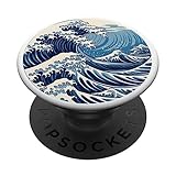 Asiático Great Wave Blue Sea Ocean Japón Kanagawa PopSockets PopGrip Intercambiable